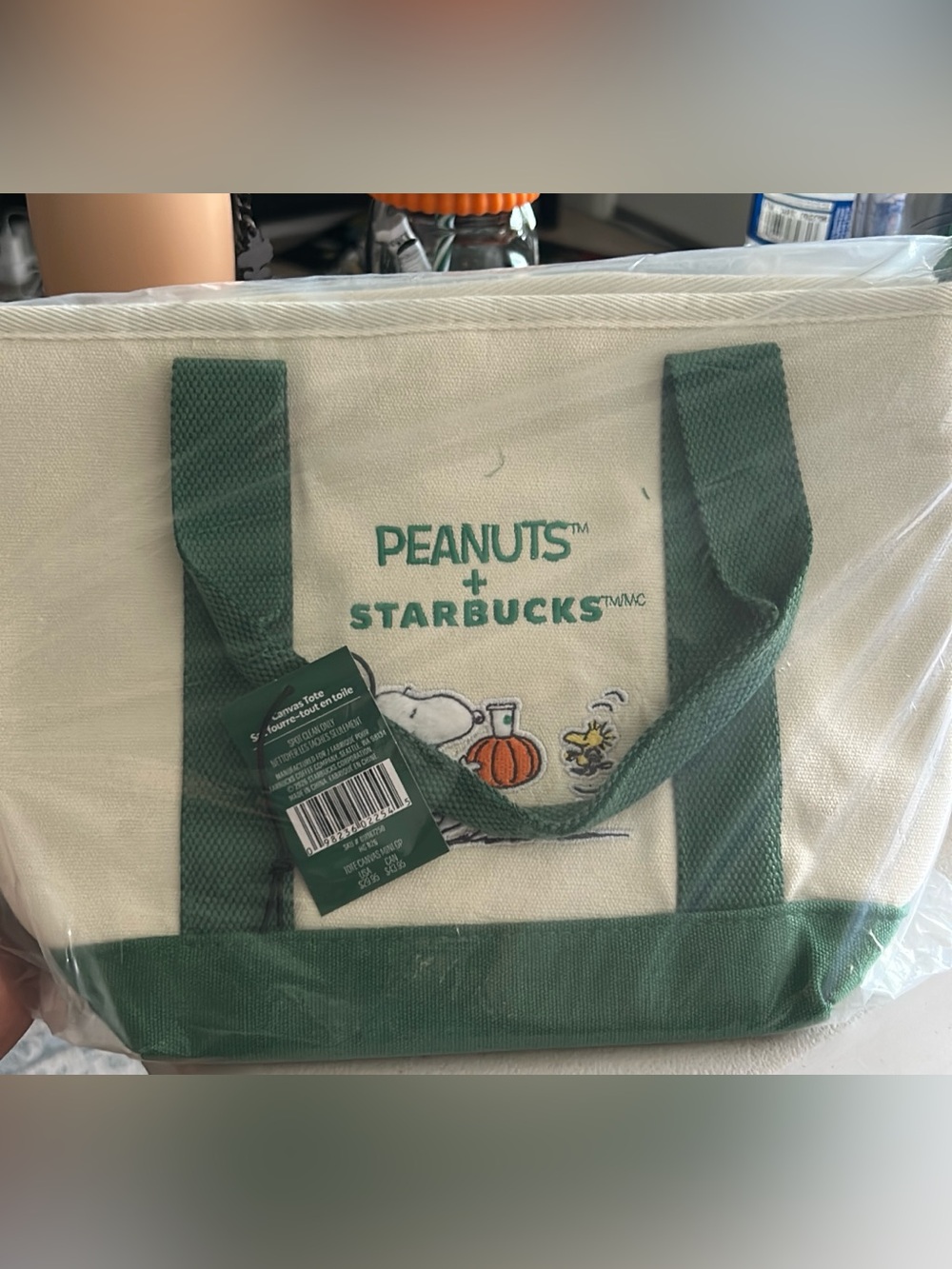 Starbucks Peanuts Canvas Tote in Green and Cream